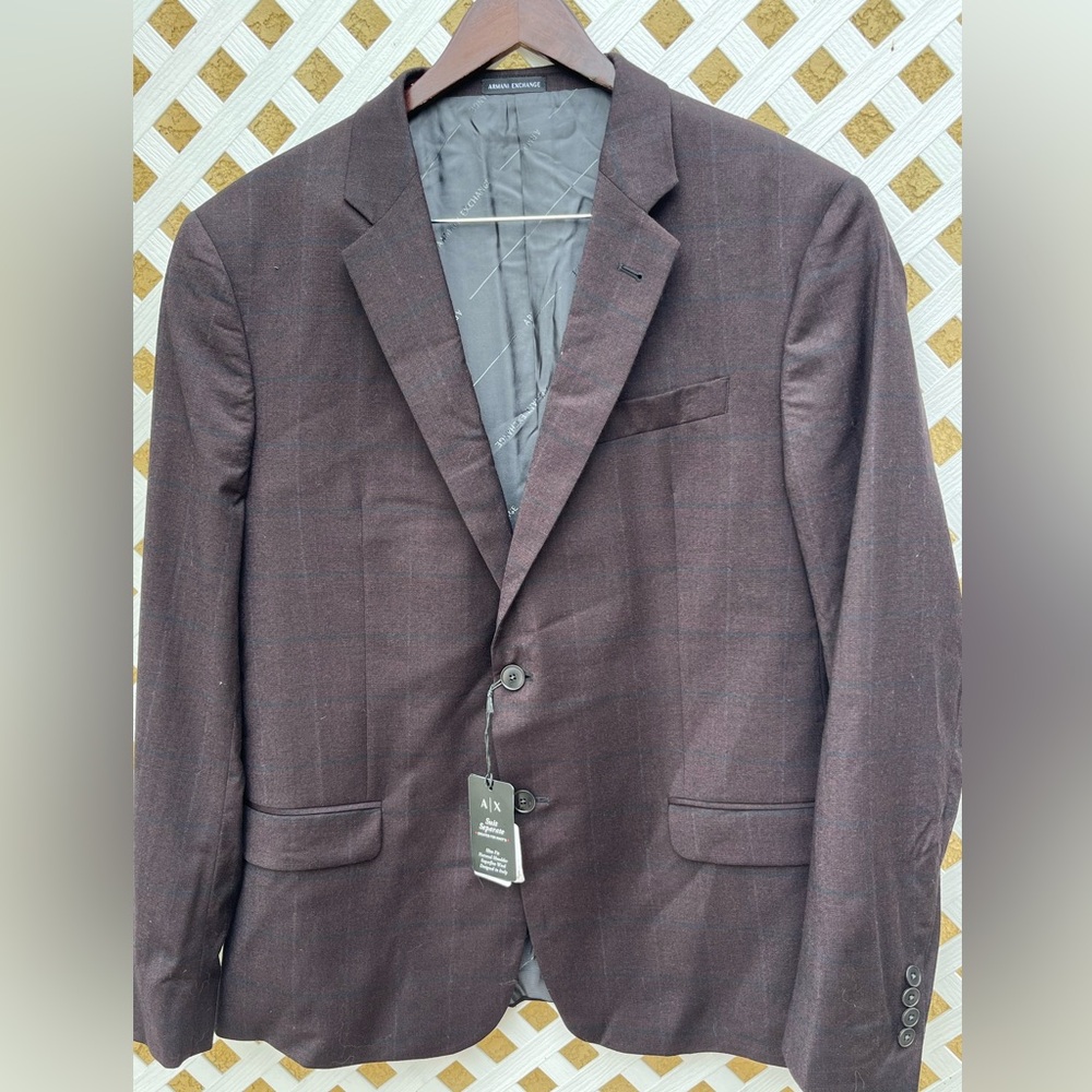 Armani Exchange Modern-Fit Stretch Wool Suit Jacket Brown Windowpane 46 …